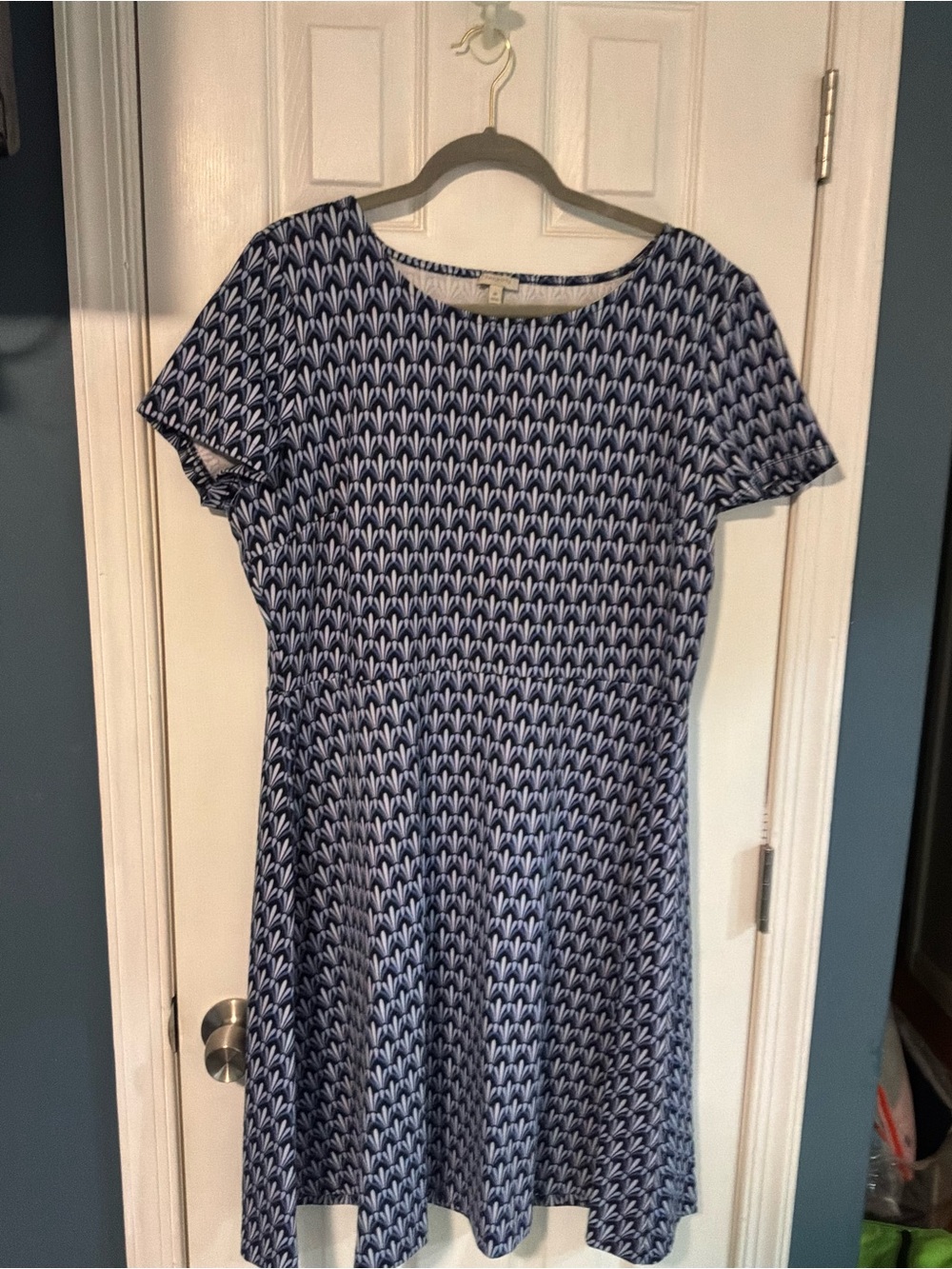 Talbots Navy and White Short-Sleeve Fit & Flare Midi Dress